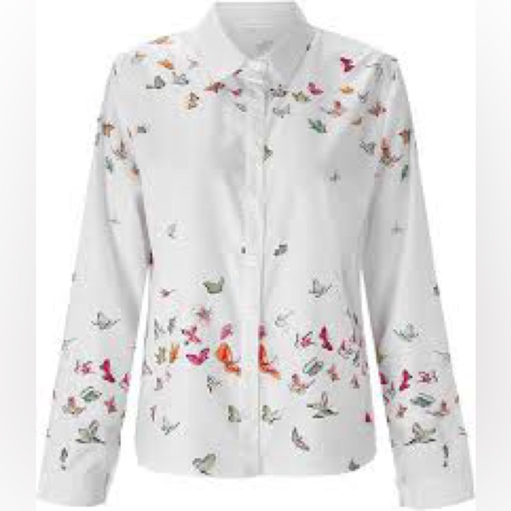 Butterfly print long sleeve blouse